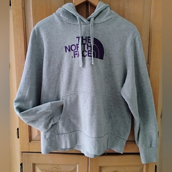 The North Face Tops - The North Face Light Gray Women's  Hoodie with Purple Logo XL